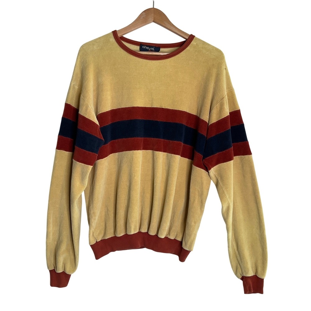 Chesa Boutique Vintage Long Sleeve Pullover Velour Sweatshirt Top ‎ Stripes 80s